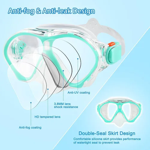 Vista 2 de Gintenco Juego de esnórquel para niños, máscara de buceo para niños como gafas de natación unisex, juego de máscara de buceo antivaho y esnórquel