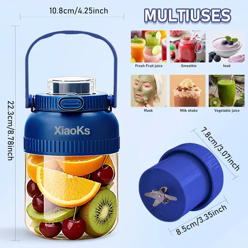 Vista 5 de Batidora personal portátil para batidos y batidos con taza de viaje de 43 onzas, USB recargable con taza y tapa sin BPA, pequeña taza para cocina