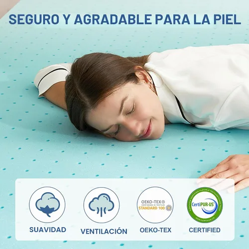 Vista 4 de Eiayeebil Cubrecolchón de espuma viscoelástica de 2 pulgadas, tamaño individual, protector de colchón de espuma con infusión de gel, azul suave