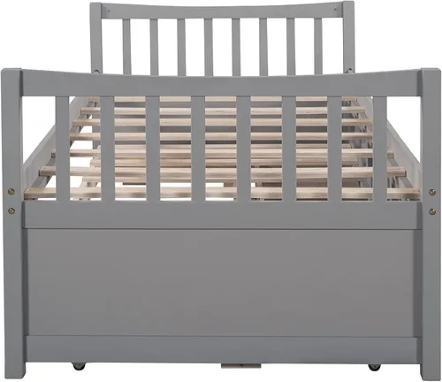 Vista 6 de SOFTSEA Marco de sofá cama nido de madera con cajones, cama de día individual, sofá cama para sala de estar, dormitorio, gris