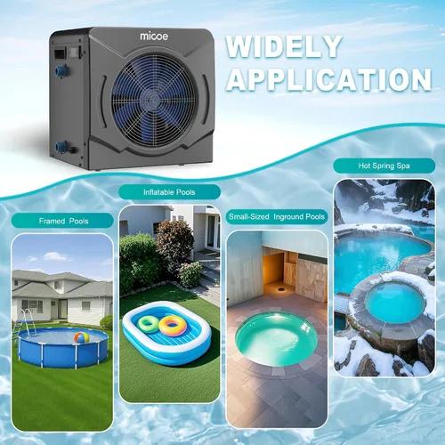 Vista 7 de MICOE Bomba de calor eléctrica de 17000 BTU para piscinas sobre el suelo de hasta 15 pies (8/11/15 pies) y 5,000 galones, calentador de piscina