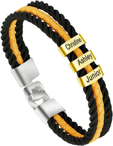 Vista 41 de Pulseras de cuero personalizadas para hombre con 1-6 nombres, pulsera trenzada personalizada con cuentas para papá, marido, día del padre, San