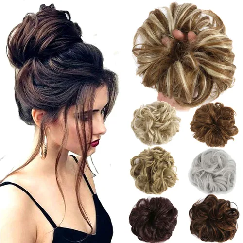 Vista 8 de Lelinta - Extensiones de pelo ondulado y rizado, peluca en una liga de cabello en forma de rodete y moño