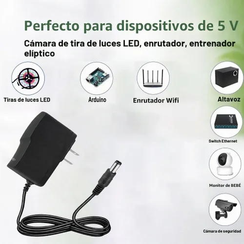 Vista 8 de Fuente de alimentación de 5 V CC, adaptador de CA de pared de 2 A, 100-240 V, 50-60 Hz a CC, cable adaptador de corriente de 2 amperios con enchufe