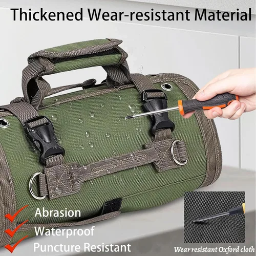 Vista 2 de Bolsa de herramientas enrollable, almacenamiento de herramientas suave portátil resistente con 2 bolsas desmontables, regalos para hombre, papá