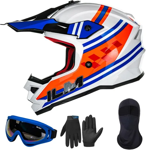 Vista 8 de ILM Casco ATV Juvenil para Niños Dirt Bike Motocross BMX Todoterreno Motocicleta Go Kart Casco DOT ECE Modelo Z705 (Chicle, S)
