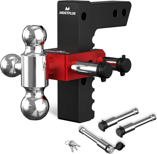 Vista 14 de MOSTPLUS Enganche de remolque de aluminio compatible con receptor de 2 pulgadas, 2 bolas con bolas de 2 pulgadas y 2-5/16 pulgadas, altura ajustable