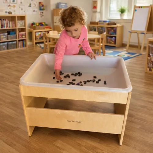 Vista 3 de Kids Station - Mesa sensorial de agua y arena de 18 pulgadas con tapa, madera contrachapada de abedul báltico