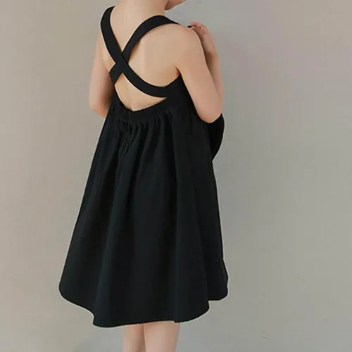 Vista 4 de Vestido camisola casual de color sólido para niños y niñas pequeñas, vestido de princesa para fiesta, vestido de princesa, vestido con bolsillo