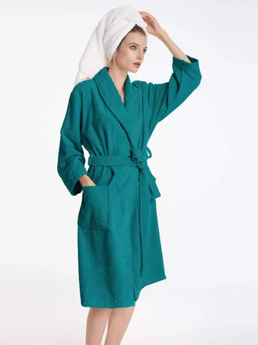 Vista 6 de SIORO Batas de tela de rizo para mujer, bata de baño de algodón suave, bata de ducha larga, cuello de chal, ropa de descanso, S-XL