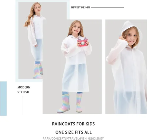 Vista 5 de Ponchos de lluvia para niños, paquete de 2 impermeables reutilizables de EVA con botón para ajustar el tamaño del puño