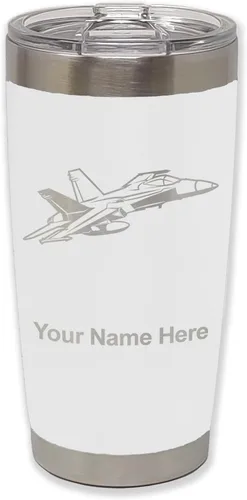 Vista 34 de LaserGram Taza aislada al vacío de 20 onzas, Fighter Jet 2, grabado personalizado incluido (negro)
