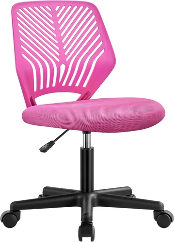 Vista 12 de Yaheetech Silla de oficina ergonómica de malla sin brazos, silla giratoria de respaldo medio con ruedas, silla de estudio de altura ajustable
