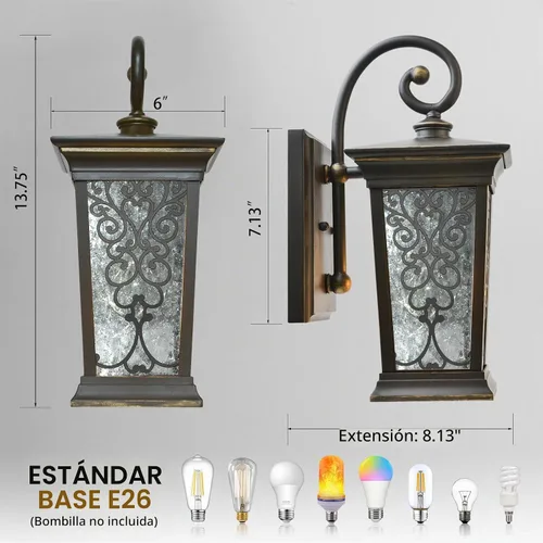 Vista 4 de ALVIME - Lámparas de pared para exteriores, accesorios de iluminación exterior de bronce aceitado de 14 pulgadas, luces impermeables