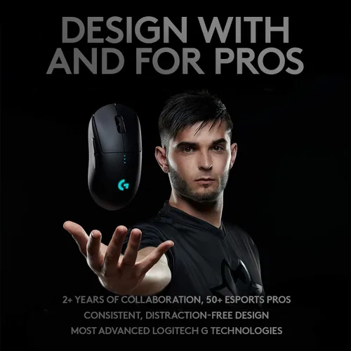 Vista 2 de Logitech G PRO - Mouse inalámbrico para juegos sensor Hero 16K 16000 DPI RGB ultraligero de 4 a 8 botones programables larga duración de la batería