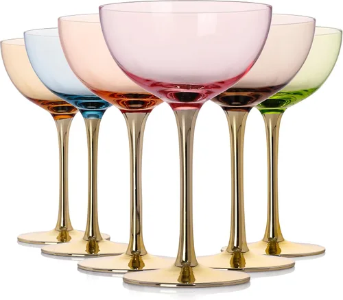 Vista 8 de Juego de 6 copas de Martini verdes Juego de copas de cóctel verdes Juego de copas de color para expreso, Martini, champán