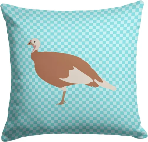 Vista 376 de Caroline's Treasures BB8163PW1414 Beltsville - Almohada decorativa de tela a cuadros pequeños, color blanco, pavo y gallina azul, lavable a máquina