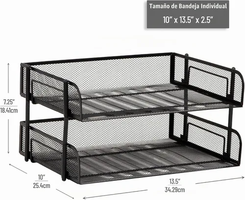 Vista 3 de Mind Reader Bandeja de papel apilable de 2 niveles, organizador de escritorio para documentos de tamaño carta, almacenamiento de archivos de Negro