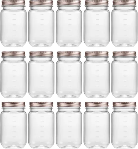 Vista 26 de Novelinks - Recipientes de plástico transparente (16 onzas) 5 Pack, Black, Plastic Containers with Lids, Decorative Jars, Storage Jars, Candy