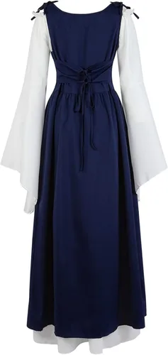 Vista 3 de Disfraz renacentista para mujer, conjunto de vestido irlandés medieval de talle alto y blusa bohemia gótica.
