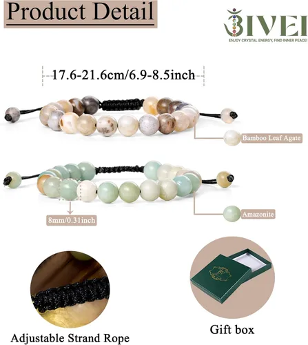 Vista 6 de Bivei Pulsera elástica de gemas naturales semipreciosas con cristales curativos de reiki, hecha a mano de 0.315 in