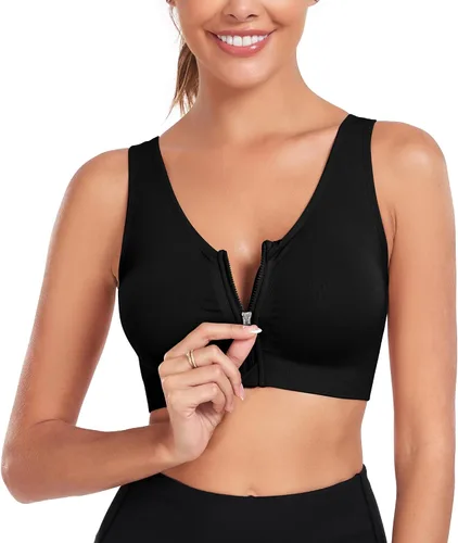 Vista 2 de Brasier deportivo con cierre frontal para mujer, posoperatorio, sin varillas, para yoga