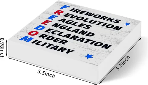 Vista 2 de Letrero patriótico de escritorio con texto en inglés «Happy 4th of July » Fuegos artificiales, Revolución, Águilas, Inglaterra, Declaración