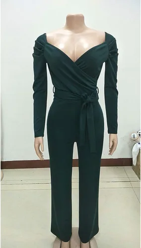 Vista 3 de IyMoo Enterizo sexy de manga larga para mujer, con cuello en V, para cóctel