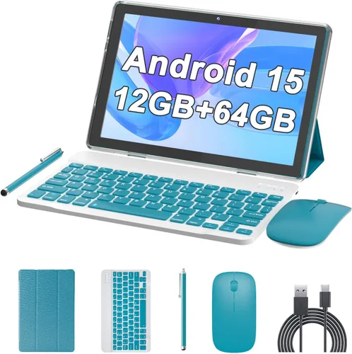 Vista 9 de Tableta de 10 pulgadas Android 15 (NO GO) Tablets 2 en 1 tableta con teclado 12 GB RAM+64 GB ROM (soporta expansión de 1 TB) Tableta 2MP+8MP Cámara