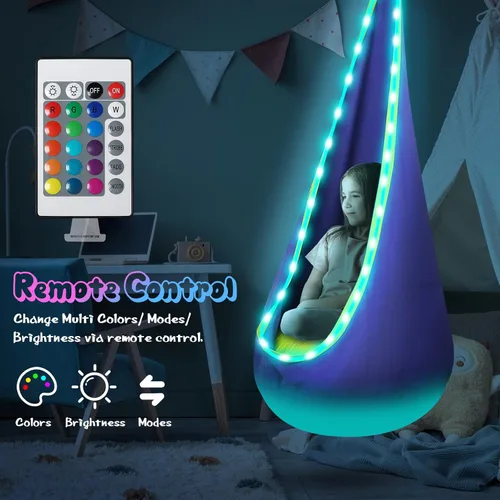 Vista 2 de Asiento de columpio colgante para niños con luz, columpio colgante mejorado para niños con luces LED, silla de columpio colgante sensorial