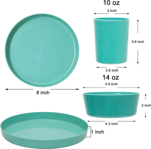 Vista 2 de Youngever Juego de vajilla de plástico de bambú para niños (15 tazones, platos, tazas)