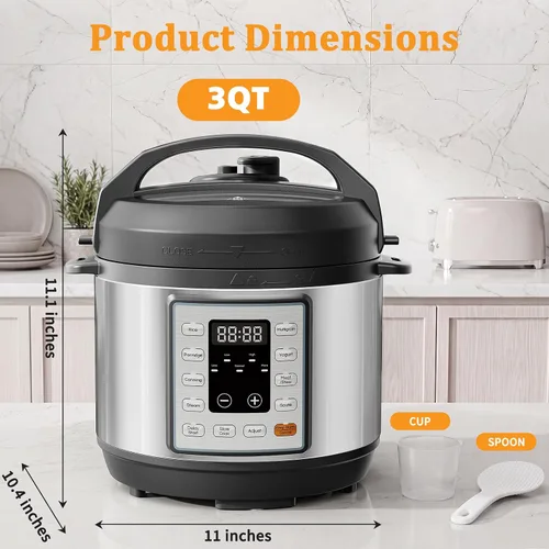 Vista 11 de NEWBULIG Olla a presión eléctrica 10 en 1, olla múltiple de 3 cuartos de galón para arroz, guiso y vapor, pequeña olla programable de acero