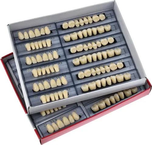 Vista 4 de 168 piezas dentales de resina sintética dentales dentales 3 juegos de dientes falsos 23 A3 sombra superior inferior dental para dientes de terror