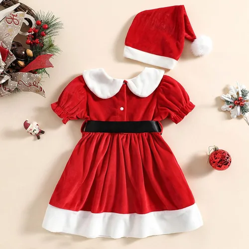Vista 5 de Conjunto de sombrero de princesa de forro polar de manga corta para niñas pequeñas vestidos de bebé niña de 3 meses