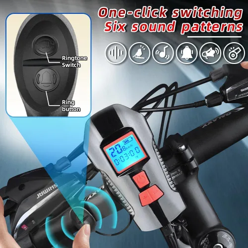 Vista 3 de Juego de 6 luces LED multifuncionales impermeables superbrillantes para bicicleta, carga USB, faro delantero de bicicleta y luz trasera trasera