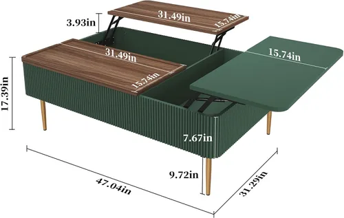 Vista 9 de HLR Mesa de Centro de 47" con Tapa de Elevación Doble y Almacenamiento, Mesa de Centro Moderna de Madera Acanalada con Compartimento Oculto, Mesa