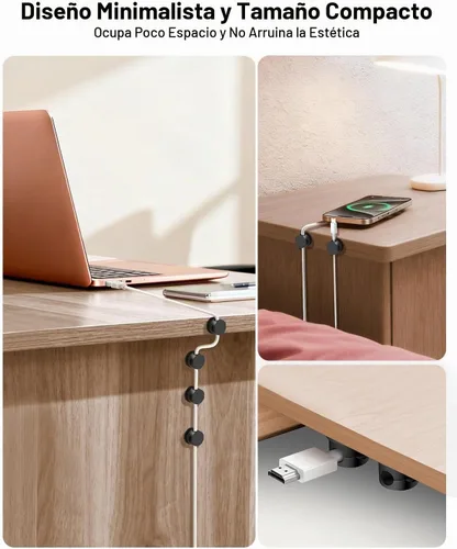 Vista 5 de OneLeaf Paquete de 12 clips de cable de resorte giratorios de 360° [1s bloqueo], soporte de cable adhesivo para mesita de noche, soporte de cable
