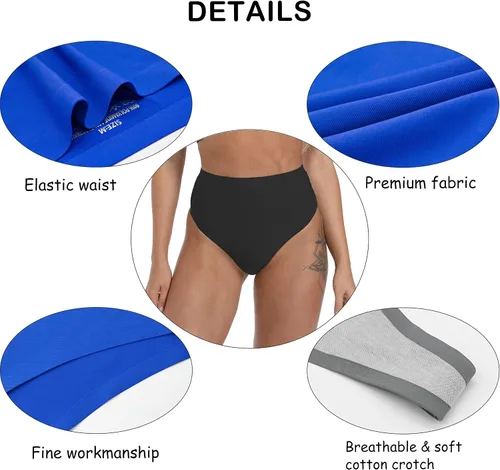 Vista 5 de Tanga de algodón acanalado transpirable sin costuras de cintura alta para mujer, ropa interior de talla grande