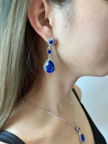 Vista 4 de Txibikn Juego de 4 piezas de joyería elegante y grande con colgante de cristal de lágrima para mujer, juego de anillos abiertos para fiesta
