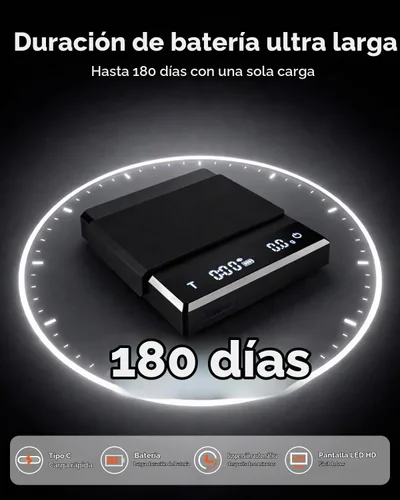 Vista 5 de Báscula de café recargable con temporizador, gran escala digital de vertido, precisión de 4.4 lbs/0.00 oz para peso de espresso, goteo, tara Negro