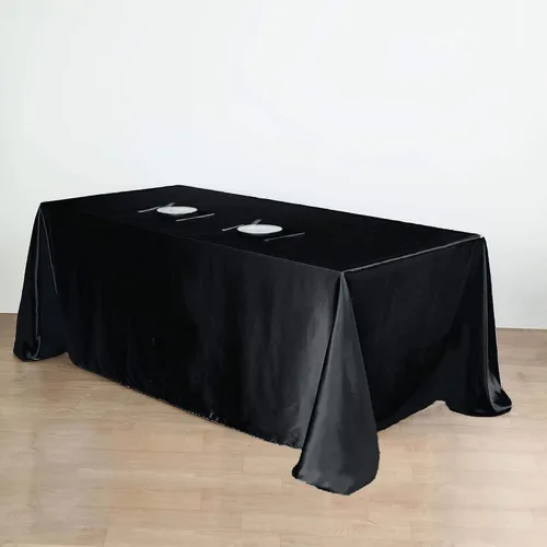 Vista 5 de Mantel rectangular de satén negro de 90 x 156 pulgadas para mesa de boda, fiesta, recepción, eventos, cocina y comedor