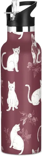 Vista 14 de Art Exotic Shorthair Cats Pink Double Wall Vacuum Insulated Bottles Water Bottles With Straws Leak-proof BPA-Free Leak Proof for Gym Sports