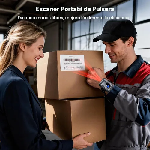 Vista 2 de Eyoyo Escáner de código de barras portátil para muñeca: escaneo rápido y de largo alcance manos libres, mini lector de código QR inalámbrico