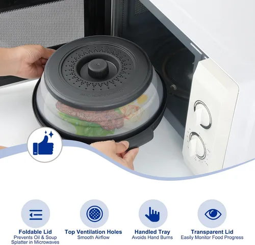 Vista 2 de Funda de alimentos para microondas de 10.7 pulgadas con alfombrilla aislante de calor, cubierta plegable antisalpicaduras de microondas