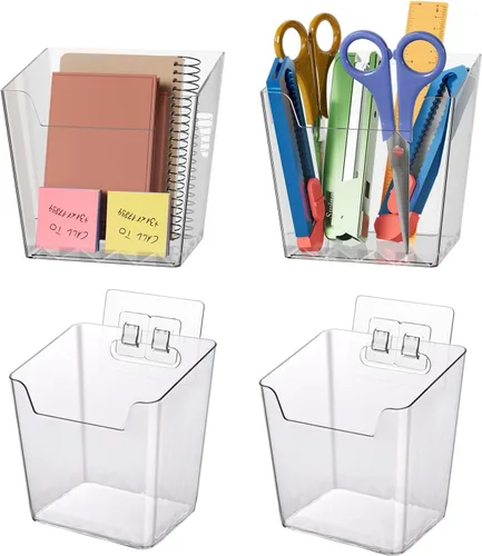 Vista 9 de Cestos de Almacenamiento Adhesivos Transparentes para Pared, Paquete de 4 Organizadores para Puertas de Armario, Bolsillos Colgantes para Montaje