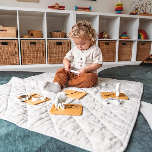 Vista 5 de Rompecabezas de madera Montessori de animales para niños de 2 años en adelante, rompecabezas realista con forma de animal de safari grueso - Juguete