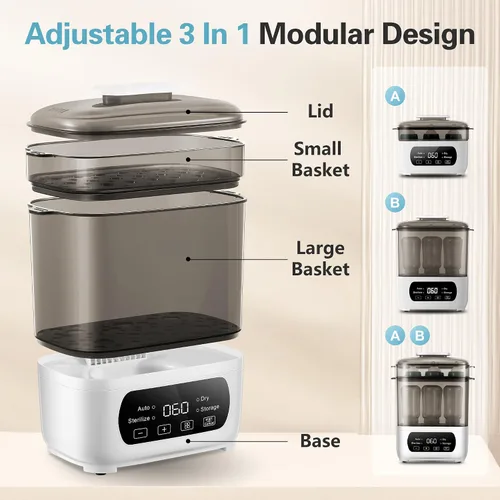 Vista 5 de AMZBABYCHEF Vaporizador y secadora de biberones 4 en 1, vaporizador eléctrico con secado rápido, ajuste universal para todas las botellas, pantalla