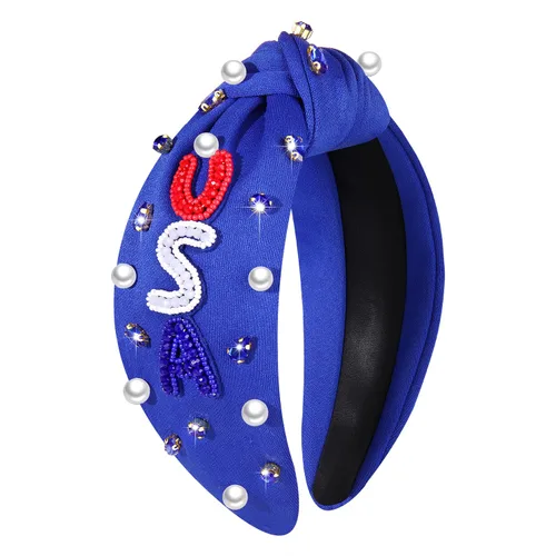 Vista 8 de NVENF Diadema con diamantes de imitación, estrella de la bandera estadounidense, accesorio del 4 de julio para mujer