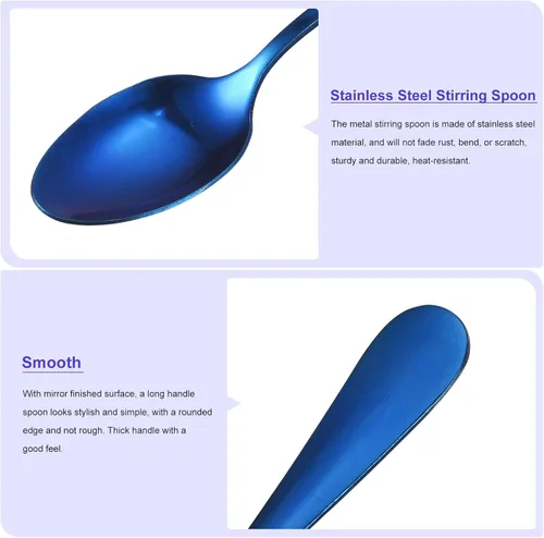 Vista 3 de uxcell Juego de 4 cucharas de mango largo, cuchara de helado de acero inoxidable de 7.5 pulgadas, cucharas de café para mezclar, bebidas, café (azul)