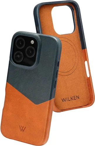 Vista 14 de Funda de teléfono delgada de cuero Wilken compatible con iPhone 15 Compatible con MagSafe y carga inalámbrica Cubierta de cuero de grano Negro